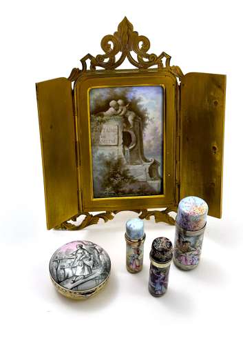 Fine Antique French Enamel & Gilded Silver Box in the Grisaille Manner