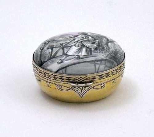 Fine Antique French Enamel & Gilded Silver Box in the Grisaille Manner