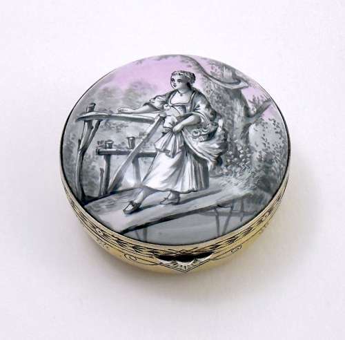 Fine Antique French Enamel & Gilded Silver Box in the Grisaille Manner