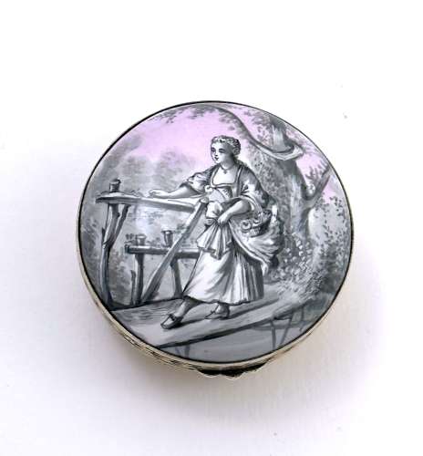 Fine Antique French Enamel & Gilded Silver Box in the Grisaille Manner