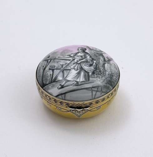 Fine Antique French Enamel & Gilded Silver Box in the Grisaille Manner