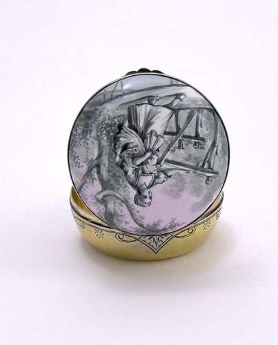 Fine Antique French Enamel & Gilded Silver Box in the Grisaille Manner