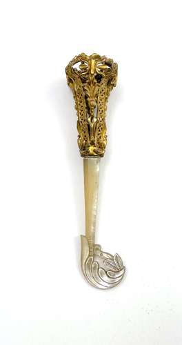 Antique Tussie Mussie Posy Holder with Carved Mother of Pearl Handle