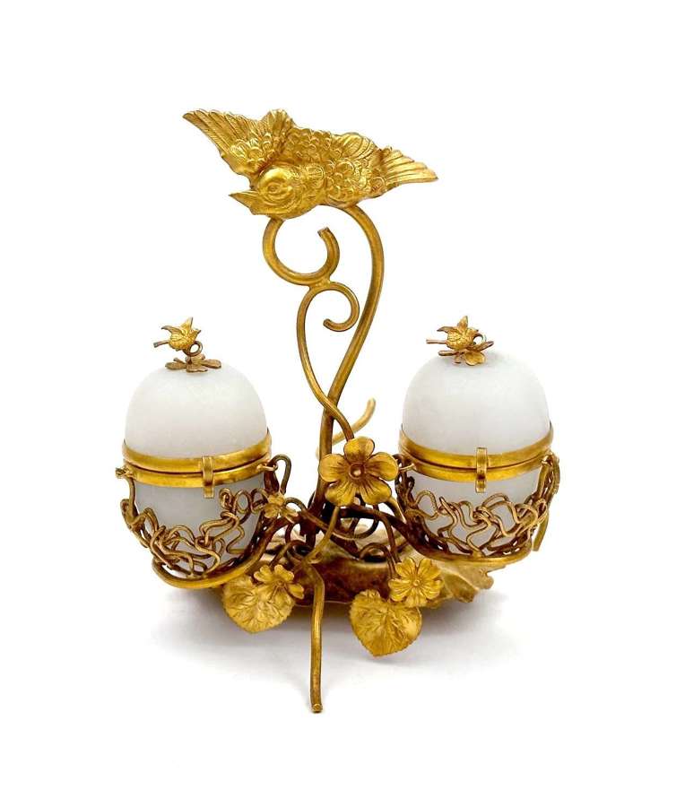Antique Palais Royal Double Opaline Glass Egg Set