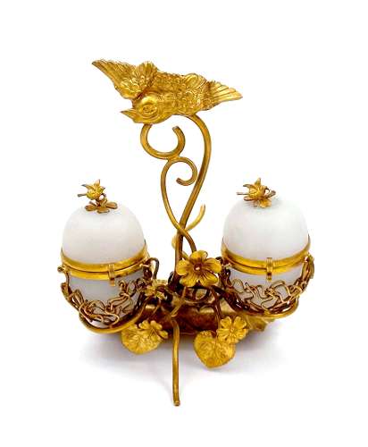 Antique Palais Royal Double Opaline Glass Egg Set