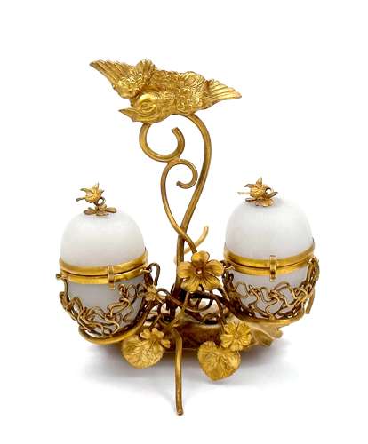 Antique Palais Royal Double Opaline Glass Egg Set