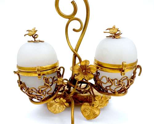 Antique Palais Royal Double Opaline Glass Egg Set
