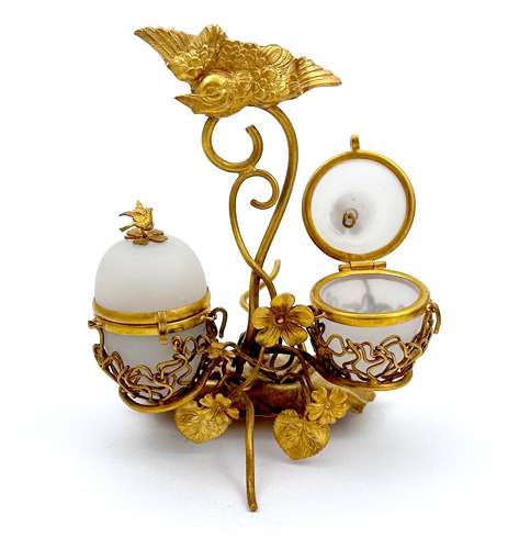 Antique Palais Royal Double Opaline Glass Egg Set