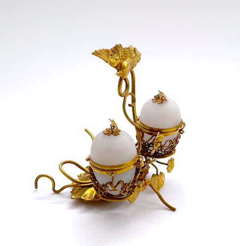 Antique Palais Royal Double Opaline Glass Egg Set