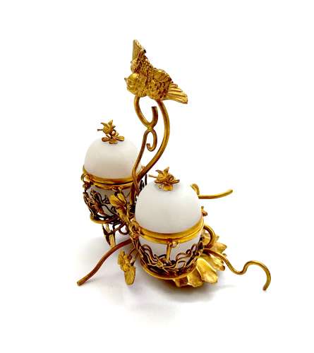 Antique Palais Royal Double Opaline Glass Egg Set