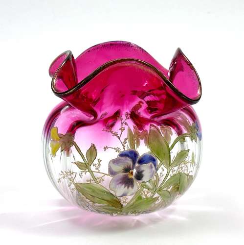 A Small Pretty Legras Mont Joye Bowl with Beautiful Enamelled Flowers