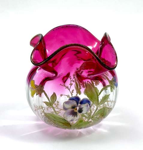 A Small Pretty Legras Mont Joye Bowl with Beautiful Enamelled Flowers