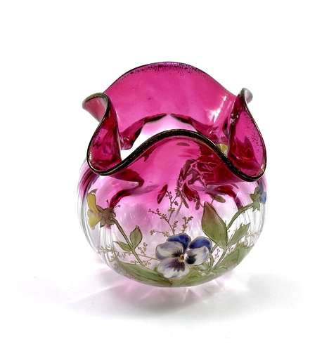 A Small Pretty Legras Mont Joye Bowl with Beautiful Enamelled Flowers