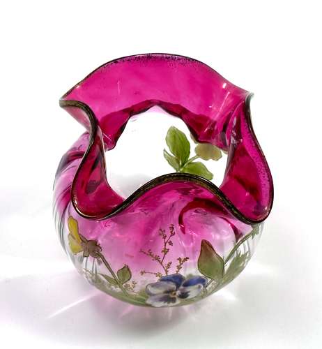 A Small Pretty Legras Mont Joye Bowl with Beautiful Enamelled Flowers