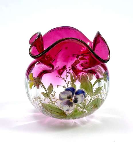 A Small Pretty Legras Mont Joye Bowl with Beautiful Enamelled Flowers