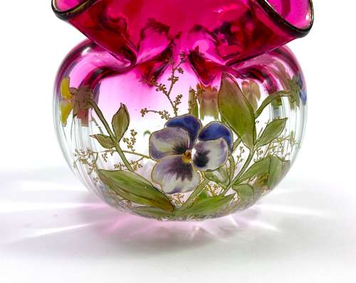 A Small Pretty Legras Mont Joye Bowl with Beautiful Enamelled Flowers