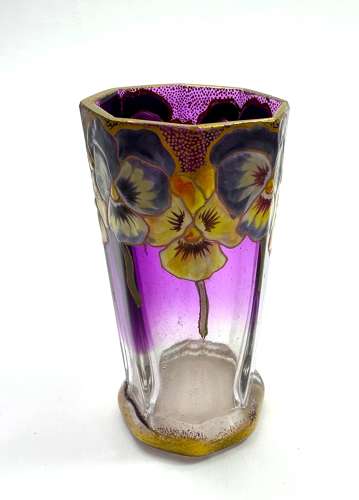 A Small Pretty Legras Mont Joye Vase with Beautiful Enamelled Flowers.