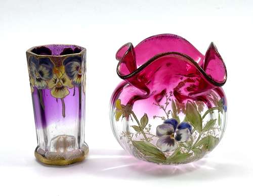 A Small Pretty Legras Mont Joye Vase with Beautiful Enamelled Flowers.