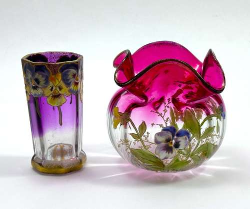 A Small Pretty Legras Mont Joye Vase with Beautiful Enamelled Flowers.