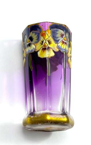 A Small Pretty Legras Mont Joye Vase with Beautiful Enamelled Flowers.
