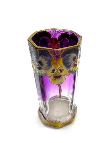A Small Pretty Legras Mont Joye Vase with Beautiful Enamelled Flowers.