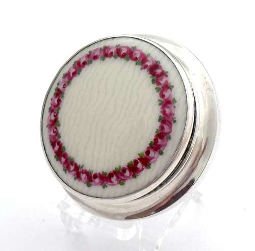 A Small Antique Enamel and Silver Box & Cover by Henry Williamson Ltd