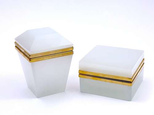Unusual Antique White Opaline Glass Casket