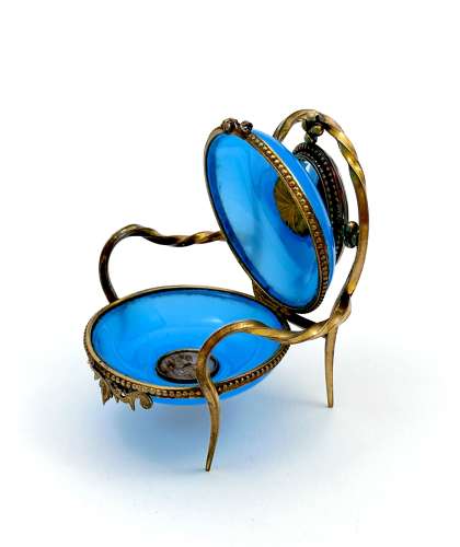 Antique French Palais Royal Blue Opaline Glass Ring & Jewellery Holder