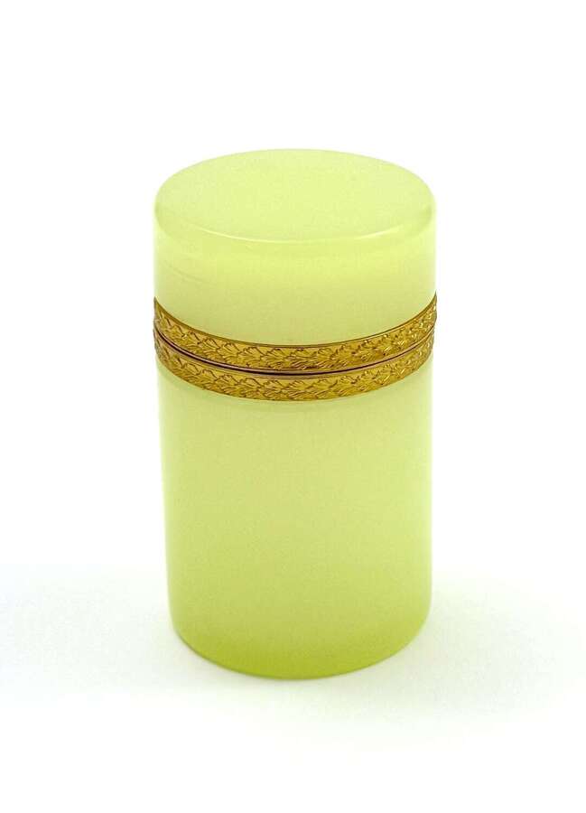 Antique Yellow Opaline Glass Cylindrical Casket