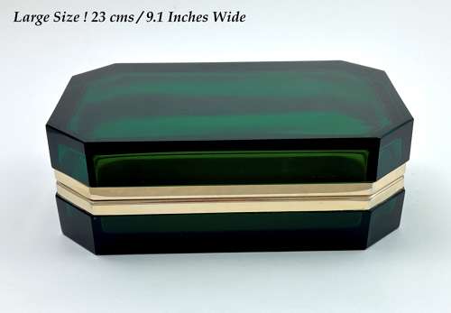 Rare XL Large Vintage Murano Green Glass Casket Box