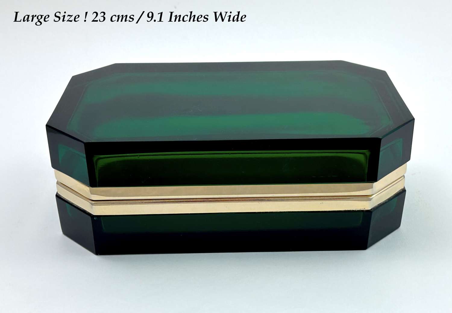 Rare XL Large Vintage Murano Green Glass Casket Box