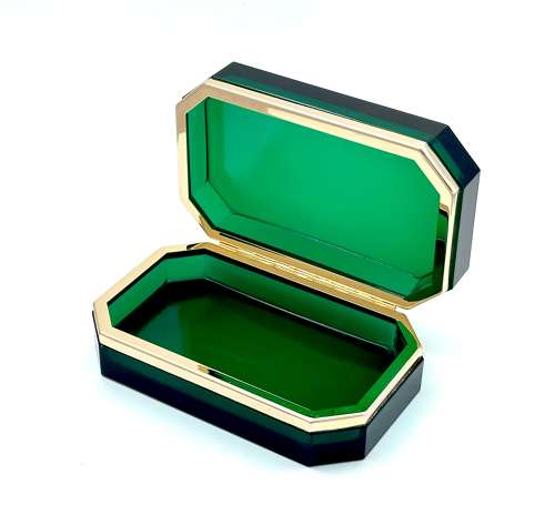 Rare XL Large Vintage Murano Green Glass Casket Box
