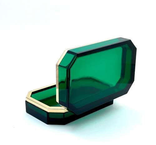 Rare XL Large Vintage Murano Green Glass Casket Box