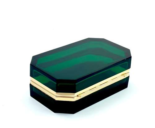 Rare XL Large Vintage Murano Green Glass Casket Box