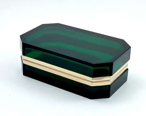 Rare XL Large Vintage Murano Green Glass Casket Box