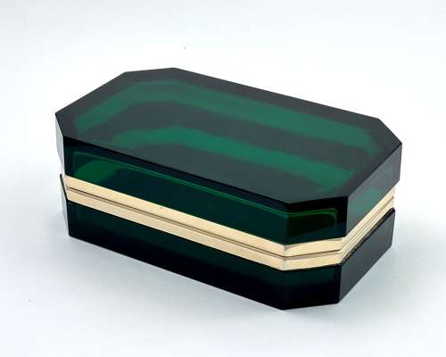 Rare XL Large Vintage Murano Green Glass Casket Box