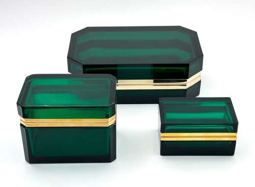 Rare XL Large Vintage Murano Green Glass Casket Box