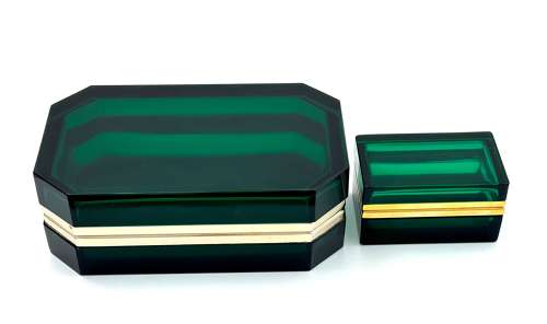 Rare XL Large Vintage Murano Green Glass Casket Box
