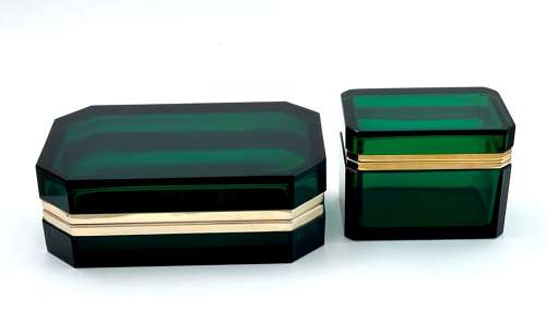 Rare XL Large Vintage Murano Green Glass Casket Box