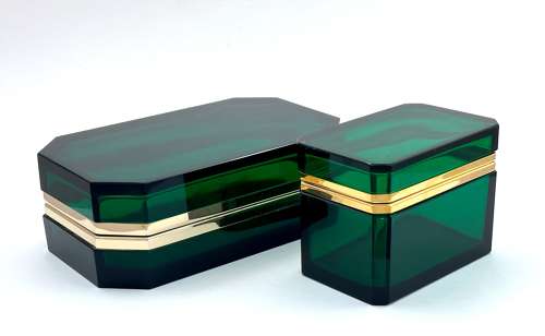 Rare XL Large Vintage Murano Green Glass Casket Box