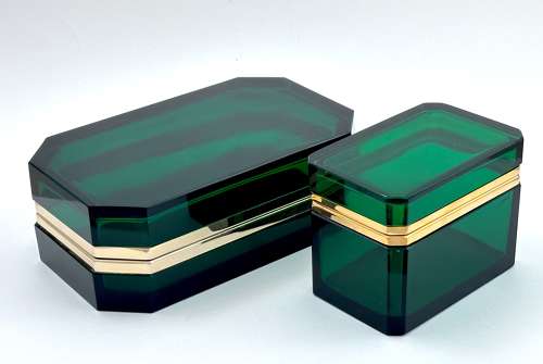 Rare XL Large Vintage Murano Green Glass Casket Box