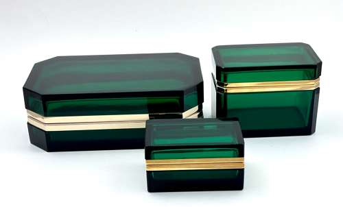 Rare XL Large Vintage Murano Green Glass Casket Box