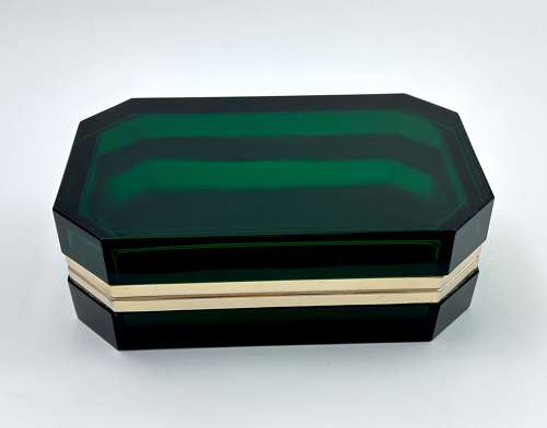Rare XL Large Vintage Murano Green Glass Casket Box