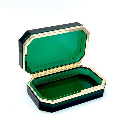 Rare XL Large Vintage Murano Green Glass Casket Box