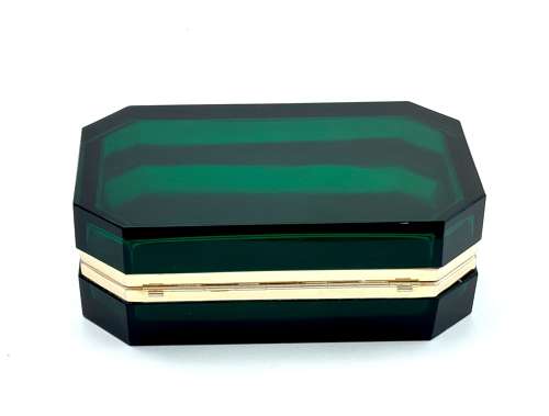 Rare XL Large Vintage Murano Green Glass Casket Box