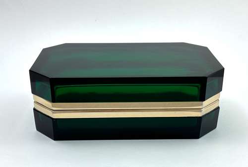Rare XL Large Vintage Murano Green Glass Casket Box