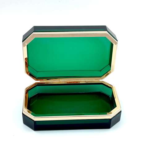 Rare XL Large Vintage Murano Green Glass Casket Box