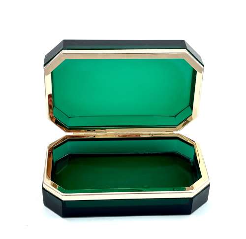 Rare XL Large Vintage Murano Green Glass Casket Box