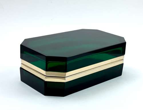 Rare XL Large Vintage Murano Green Glass Casket Box
