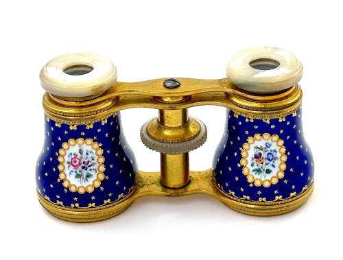 An Exceptional Pair of Antique French Blue Enamelled Opera Glasses.